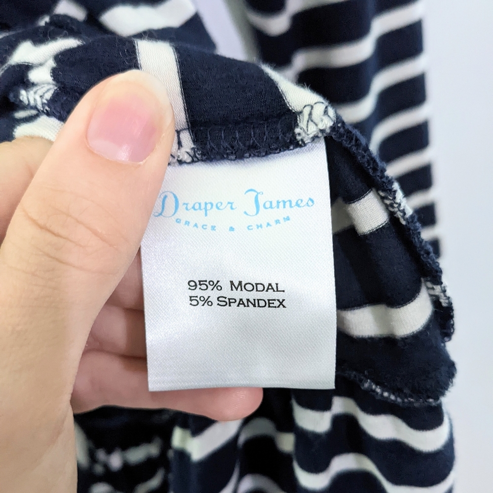 DRAPER JAMES Peplum Sailor 3/4 Sleeve Stripe Navy Blue White Blouse Top Shirt - Picture 6 of 8